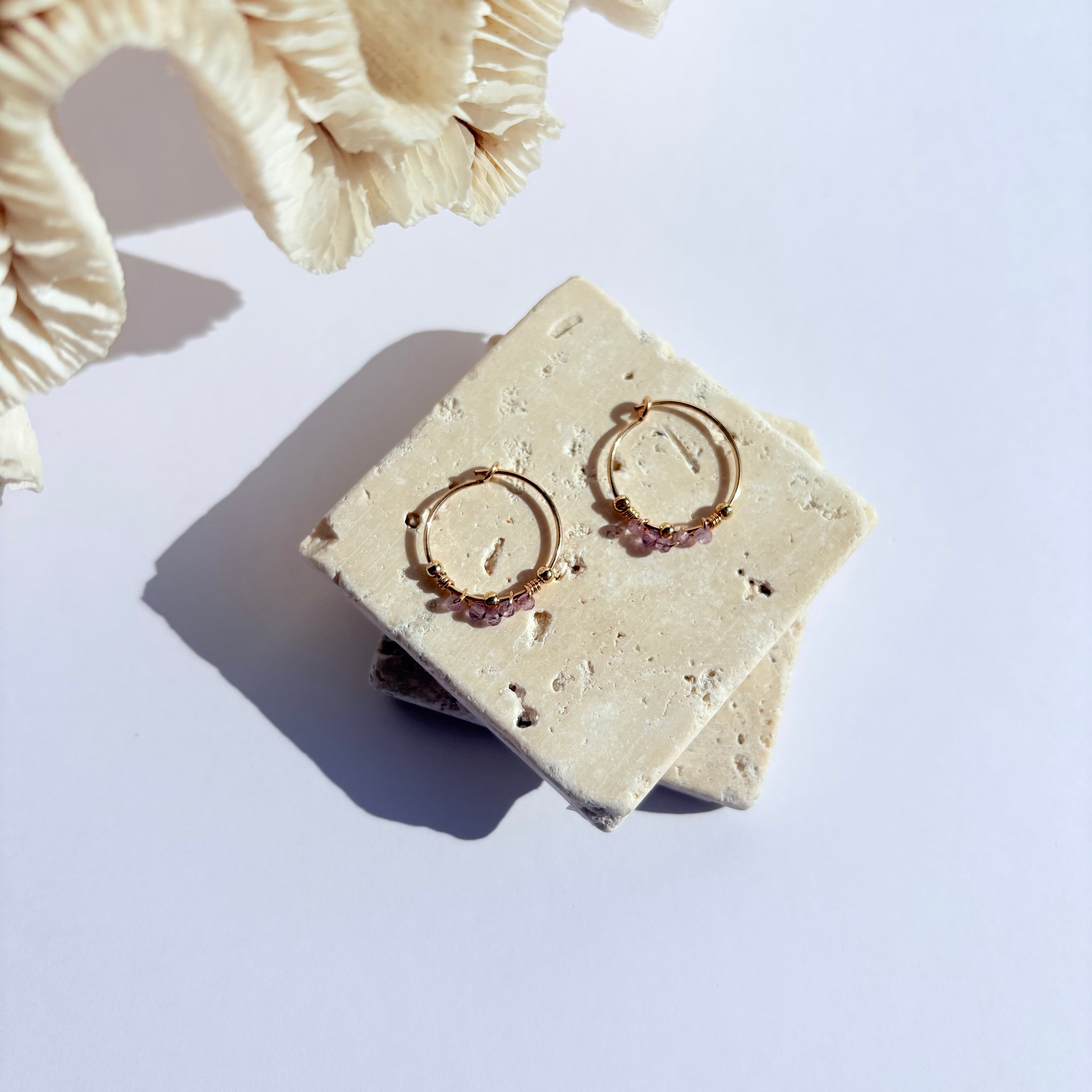 Créoles Côme Eclat en gold filled et améthyste - Maison Roméo
