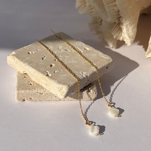 boucles d'oreille chaine alba trefle nacre - maison romeo